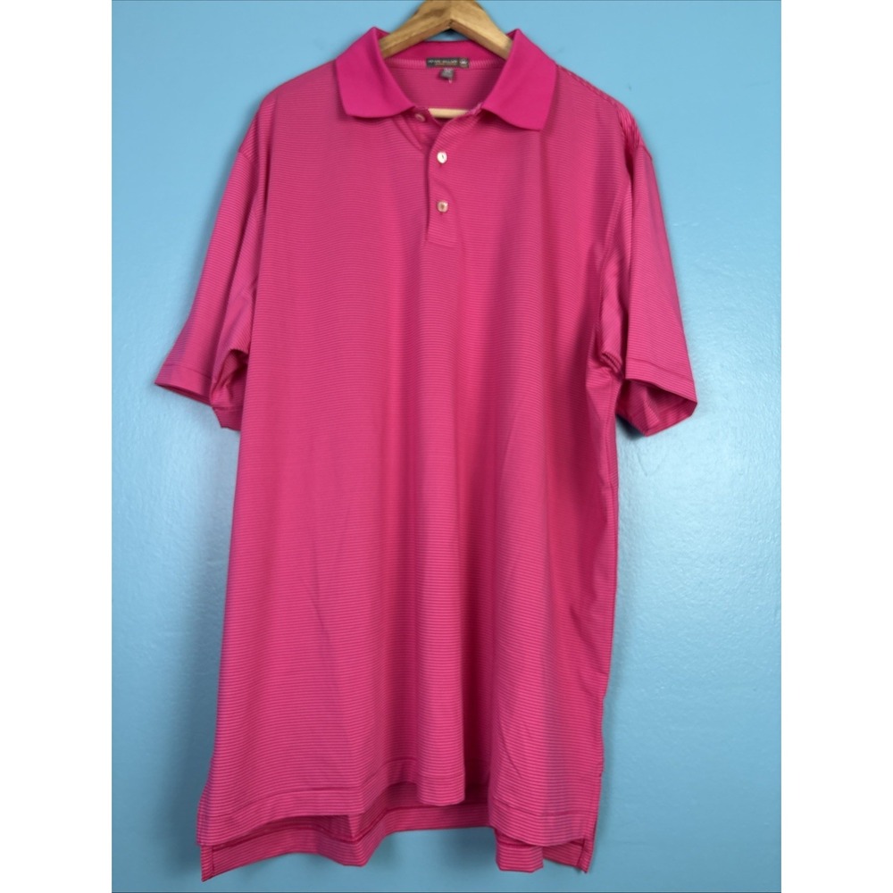 Peter Millar Summer Comfort Polo Shirt Men's XXL Pink Striped Performance Golf